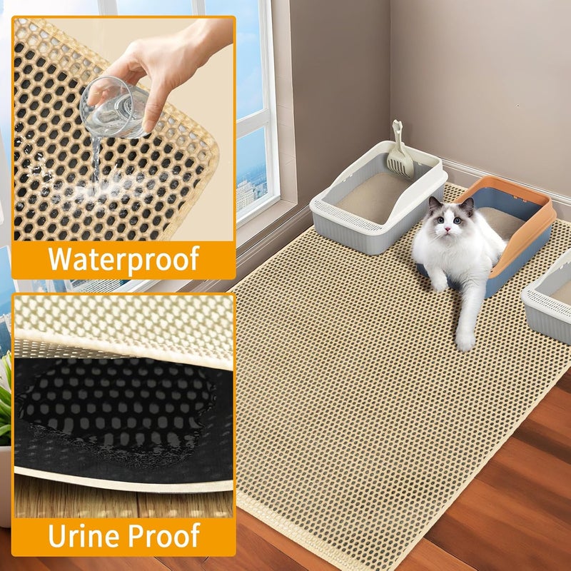 UF-SHARP Cat Litter Mats Litter Trapping Mat, 25''x16'' Cat Litterbox Mat for Floor, 2 Layer Honeycomb Pet Litterbox Matt Catcher Rug, Waterproof Urine Proof, Non-Slip, Soft, Clean Easily, Small - Image 5